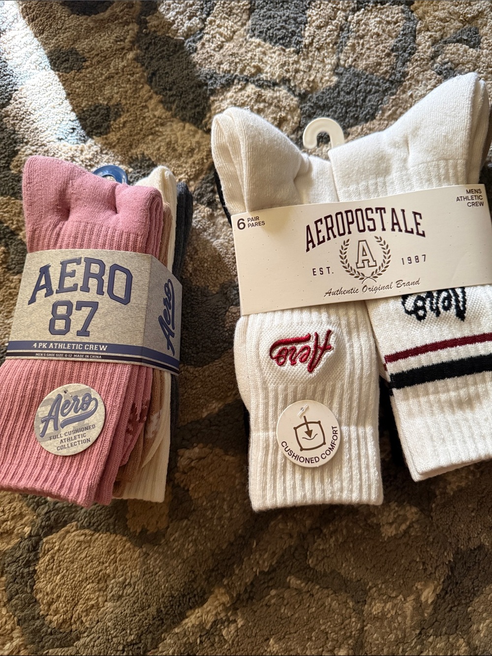 Aeropostale Men's Athletic Crew Socks - White & Pink Sets